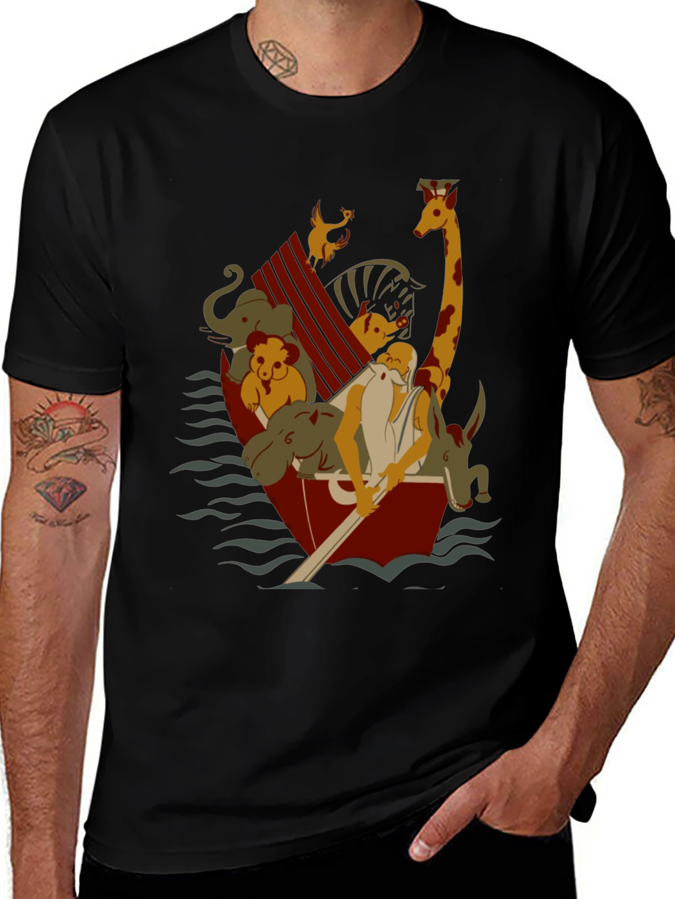 Noahs Ark Cartoon Graphic T-Shirt