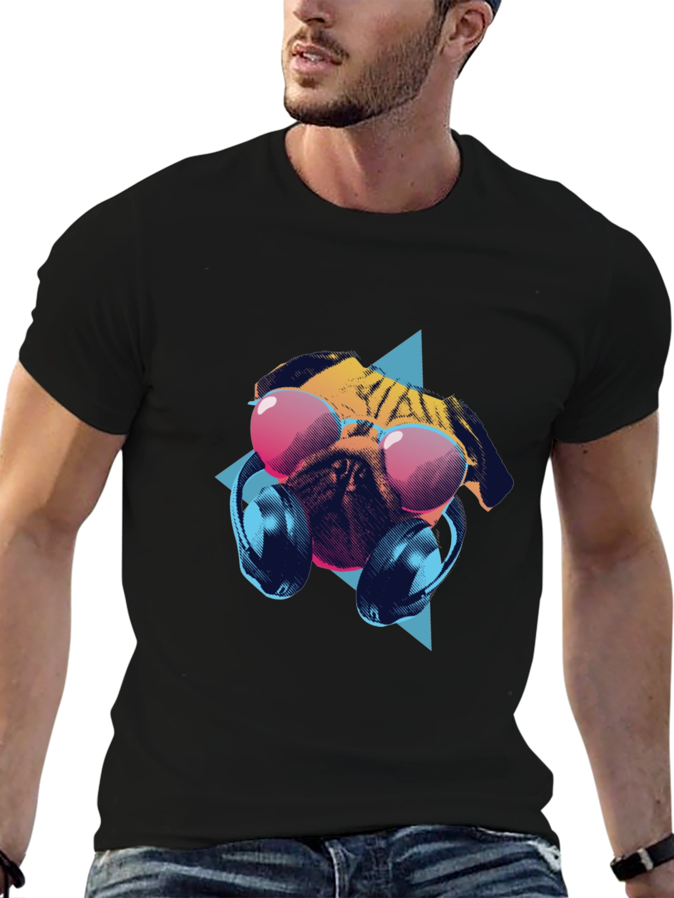 Pug Headphones T-Shirt – Music Dog Lover Graphic Tee Gift