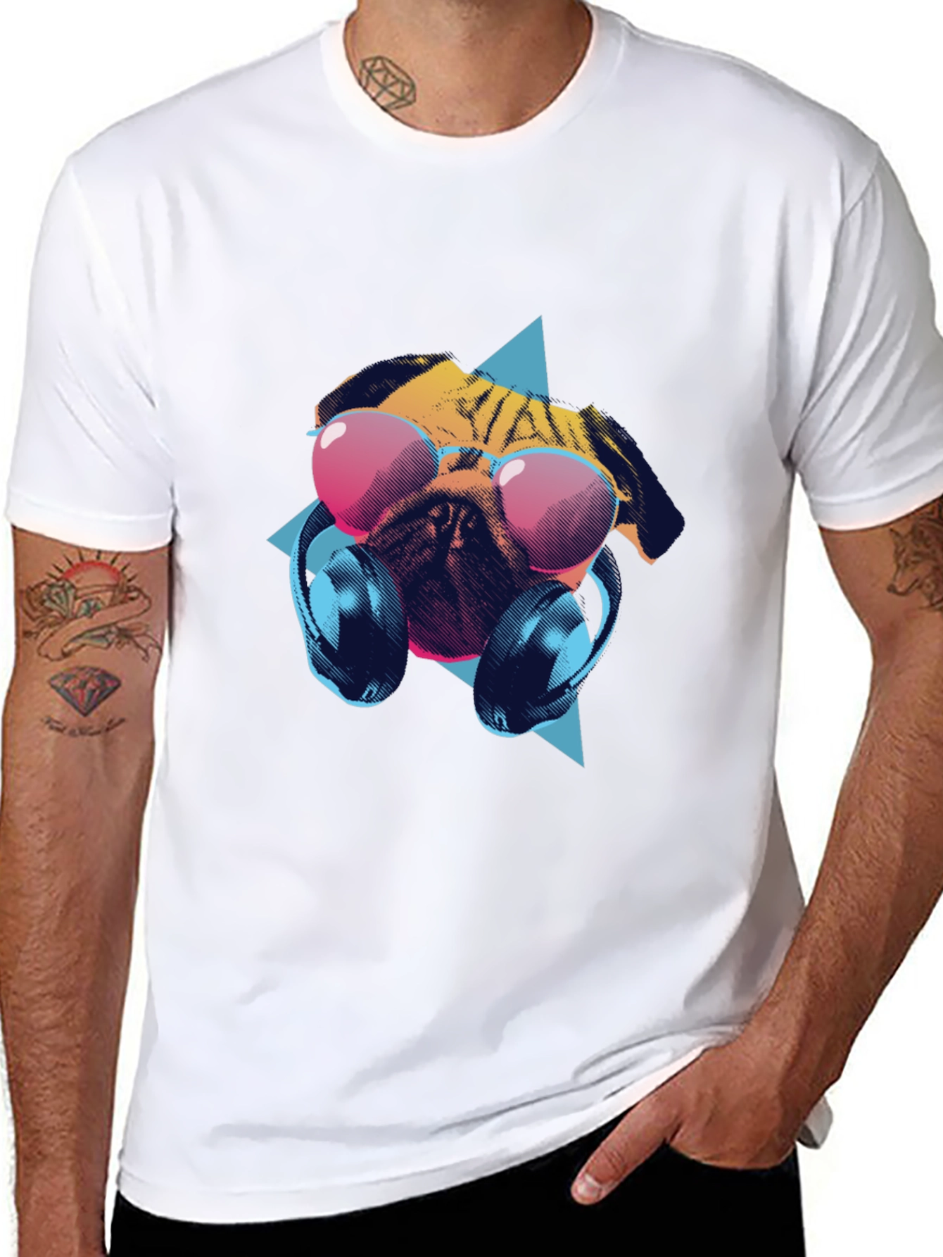 Pug Headphones T-Shirt – Music Dog Lover Graphic Tee Gift