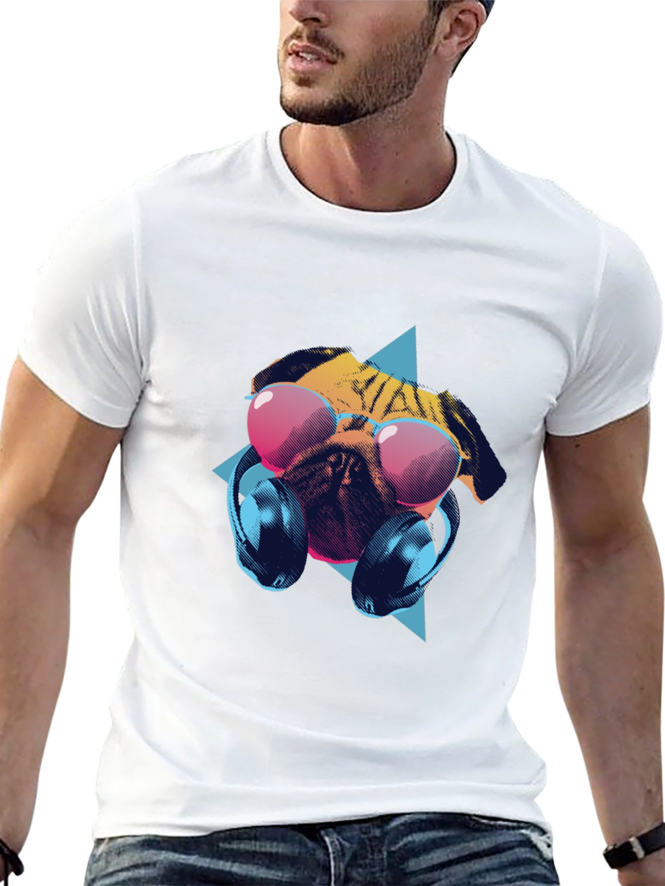 Pug Headphones T-Shirt – Music Dog Lover Graphic Tee Gift